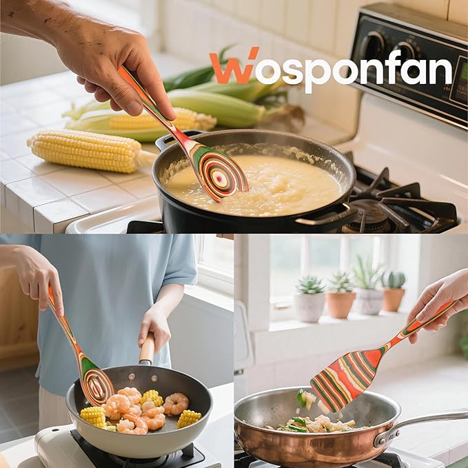 7-Pcs Kitchen Utensils Set –Pakkawood Wooden Spoons for Cooking, Heat-Resistant Wooden Utensil Set,,Non-Stick Spoon,Apartment Essentials Home & Kitchen Gift
