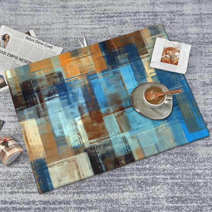 Modern Abstract Art Dish Drying Mat Blue Brown Gradient Painting Geometric Drying Rack Pad Countertop Dishes Ultra Absorbent Microfiber Kitchen Counter Mat 18x24 Inch