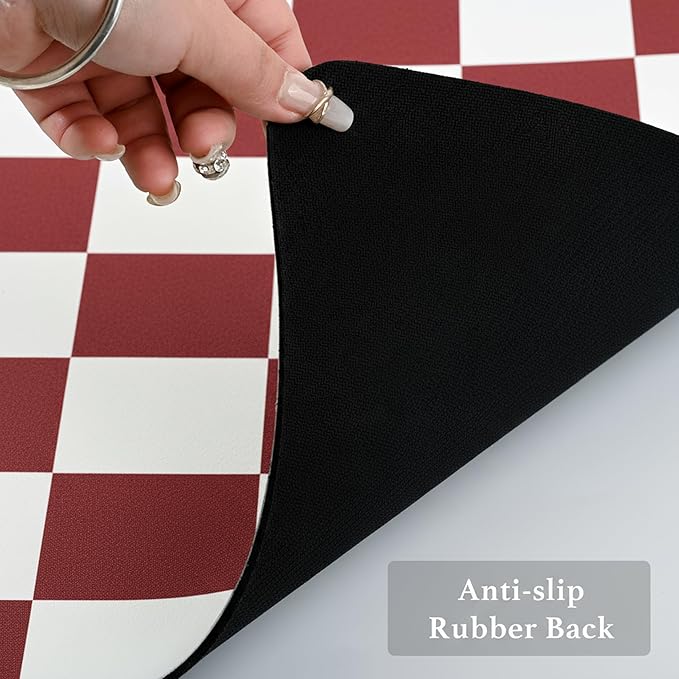Ohocut Red Checkered Dish Drying Mat for Kitchen Counter, Coffee Bar Station Accessories, Retro Cute Aesthetic Modern Absorbent Drainer Mat Kitchen Drying Mat Easy Clean 19" x 12" - Image 7