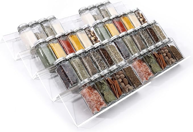 MIUKAA Clear Acrylic Spice Drawer Organizer, 4 Tier- 2 Set Expandable From 13" to 26" Drawer Seasoning Organizer, Kitchen Spice Rack Tray for Drawer/Countertop (Jars not included) - Image 8