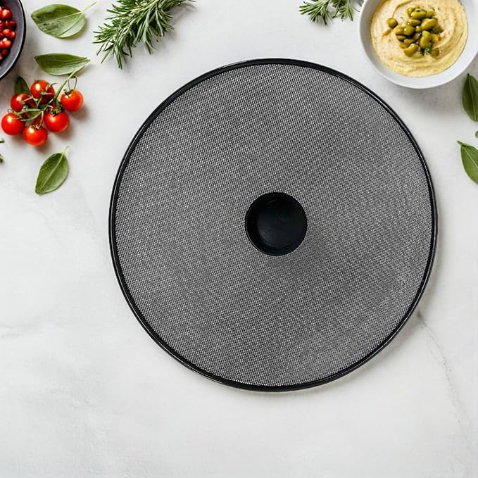 Amosfun Stainless Steel Mesh Splatter Guard Pan Lid Splatter Screen Cover With Knob Handle for Frying Pan Skillet Diameter 13 Inch