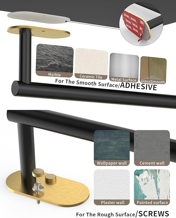 Paper Towel Holder Under Cabinet Black and Gold, Self Adhesive or Wall Mounted SUS304 Stainless Steel Paper Towel Holder for Kitchen, Bathroom, Farmhouse, Barbecue and Laundry (Black&Gold) - Image 7