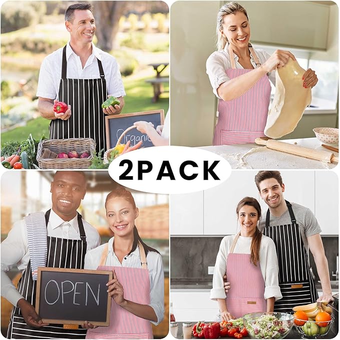 BeLuyi 2 Pack Adjustable Bib Apron with 2 Pockets Chef Cooking Kitchen Restaurant Aprons for Women Men - Image 7