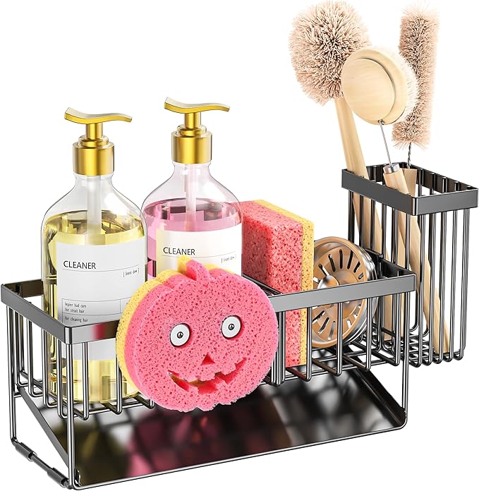 Sponge Holder for Kitchen Sink,Smiley Face Sink Caddy with Removable Brush Holder,Self-Draining Sponge Caddy for Sponge,Soap,Dish Brush,Scrubber,Kitchen Essentials and Gadgets - Image 6