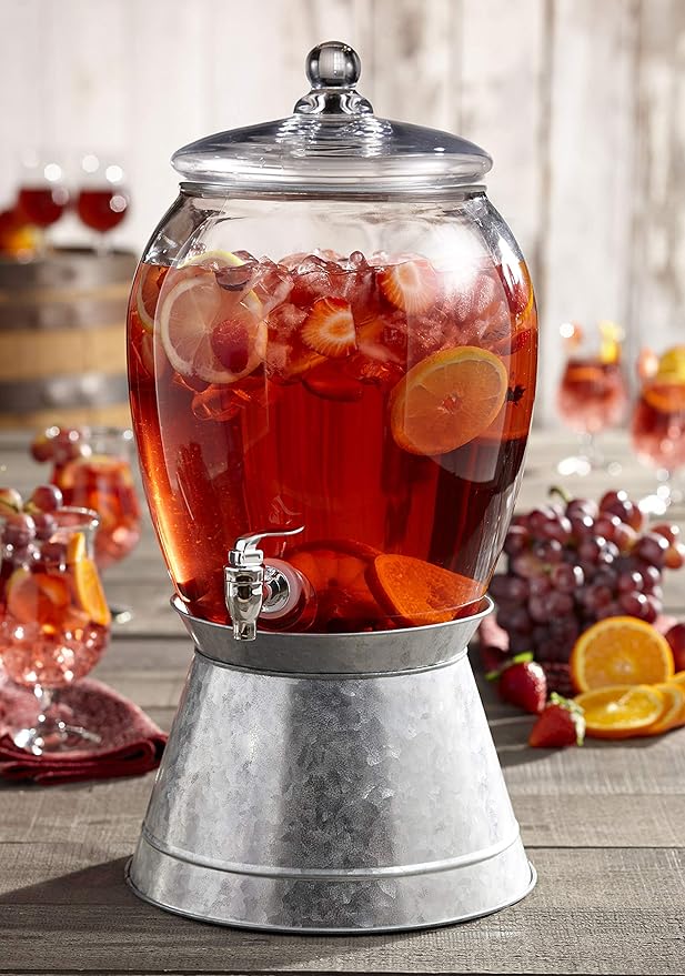 Style Setter Beverage Dispenser Cold Drink Dispenser Glass Jug, Metal Stand & Leak-Proof Acrylic Spigot Great for Parties, Weddings & More (Jaxon), 2 Gallon