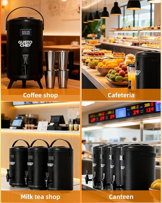 Insulated Beverage Dispenser 3 Gallon,Hot&Cold Drink Dispenser with Spigot,LCD Thermometer,Stainless Steel Triple-Layer Insulation,for Tea Coffee Milk Juice,Party Buffet(Black, 1 Pack) - Image 8