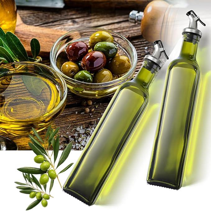 GMISUN Olive Oil Dispenser Bottle 1 Pack, Olive Oil Dispenser for Kitchen 17oz, Glass Cooking Soy Sauce Bottle Container Cruet with Plastic Pourer Spout, Green - Image 7