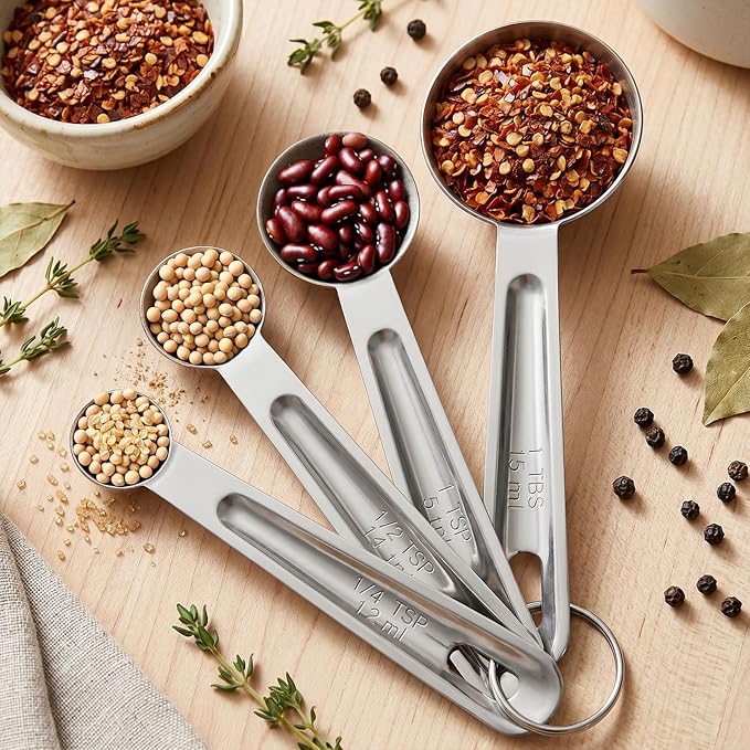 4Pcs Stainless Steel Measuring Spoons Set, Metal Measuring Spoons Set, Table Spoon Measure Spoon for Coffee, Teaspoon Scoop Kitchen Gadgets Cooking
