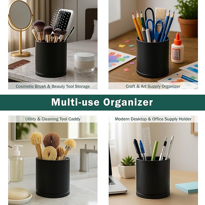 D'vine Dev 360° Rotating Utensil Holder Set – 7.2"+5" Kitchen Utensil Crocks for Countertop, Modern Cooking Tool Organizers for Kitchen Storage +Décor, Black, Set of 2, 72-Z-B-1 - Image 7