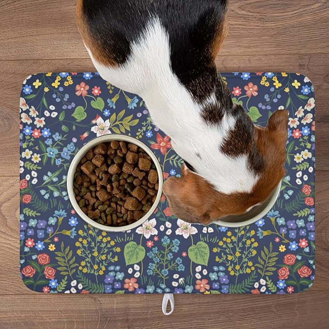Flower Floral Dish Drying Mat 18x24 inch Microfiber Navy Blue Drying Mats with Hanging Loop Absorbent Green Leaves Dish Drainer Mat Reversible Flowers Drying Pad for Kitchen Counter Sink - Image 9