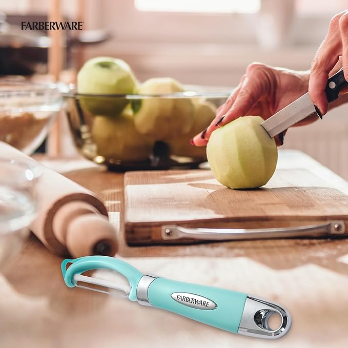 Farberware Pro2 Euro Vegetable Peeler with Ergonomic Handle, Razor-Sharp Stainless Steel Swivel Blade, Dishwasher Safe - Aqua Sky, Peelers for Kitchen Use on Potatoes, Fruits, and More - Image 6