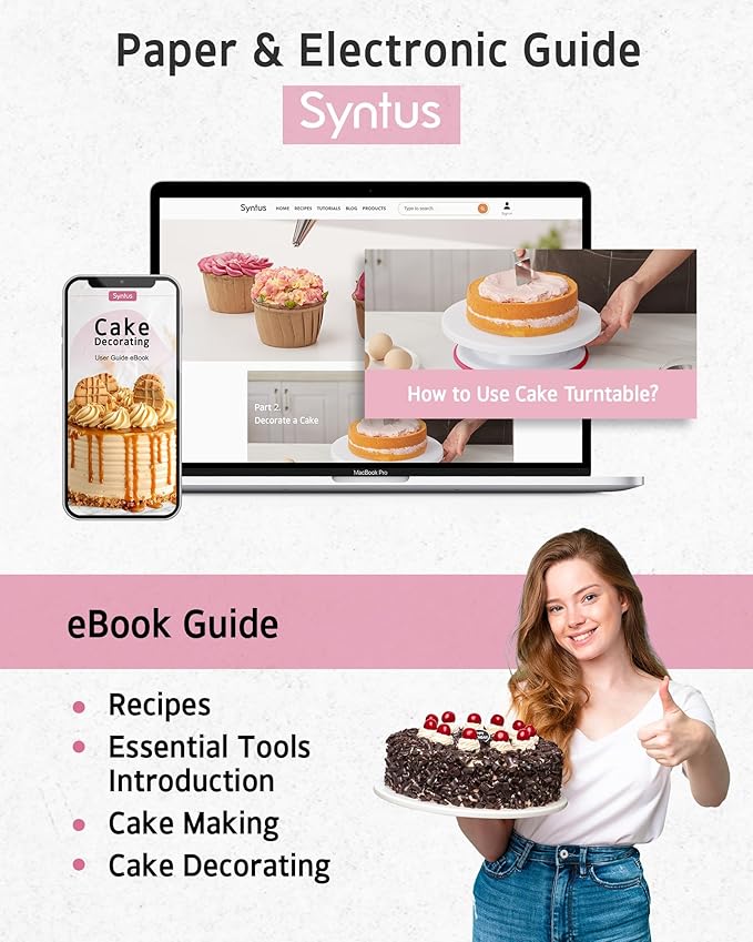 Syntus 65 PCs Cake Decorating Kit with Cake Stand Turntable, Cake Baking Supplies 30+1 Piping Bags, 24 Piping Tips, Offset & Straight Spatulas, 3 Scrapers, Leveler, 2 Couplers & 1 Tips Brush - Image 8