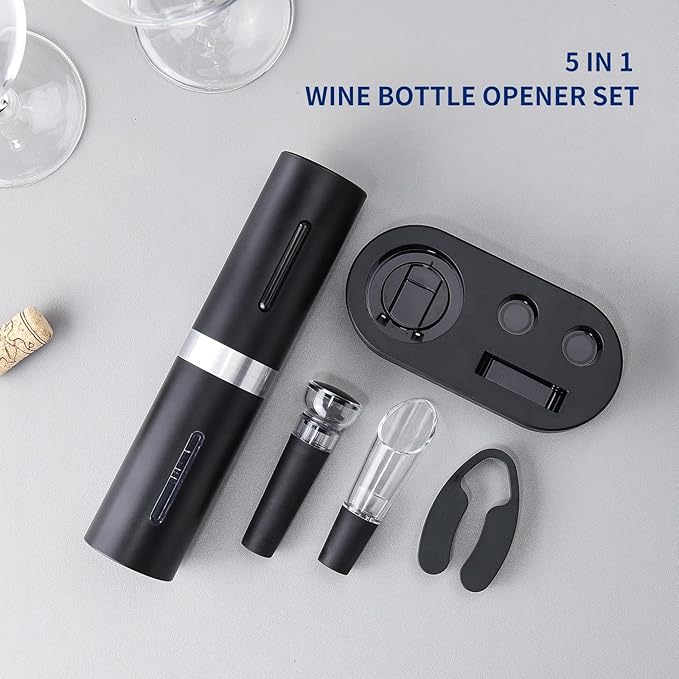 CIRCLE JOY Electric Wine Bottle Opener Set Rechargeable Wine Corkscrew Cordless Wine Set with Charging Base, Foil Cutter, Wine Aerator Pourer and Wine Stopper, Black - Image 7