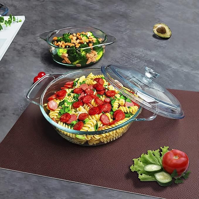 Clear Round Glass Casserole with Lid, Baking Dish with Glass Cover, Oven, Freezer and Dishwasher Safe (1.7-Quart Round)