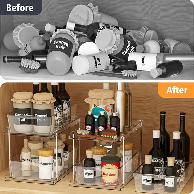 Fabspace Pull-Out Home Organizers, 2 Tier Clear Bathroom Organizer with Dividers, Multipurpose Vanity Counter Tray, Kitchen, Closet Organizers and Storage Container Bins for Cabinet, Pantry - Image 6