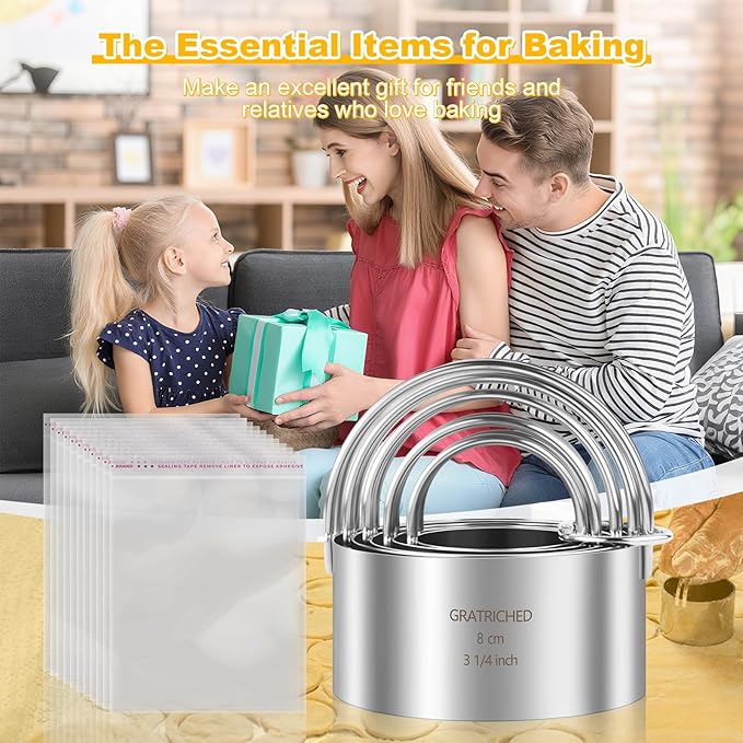5 Pcs Professional Stainless Steel Cookie Cutters Set - Round Biscuit Cutter with Handle, Used for Making Cake, Fried Egg, Dumpling, Doughnut - Essential Baking Tools for Dough Preparation - Image 9