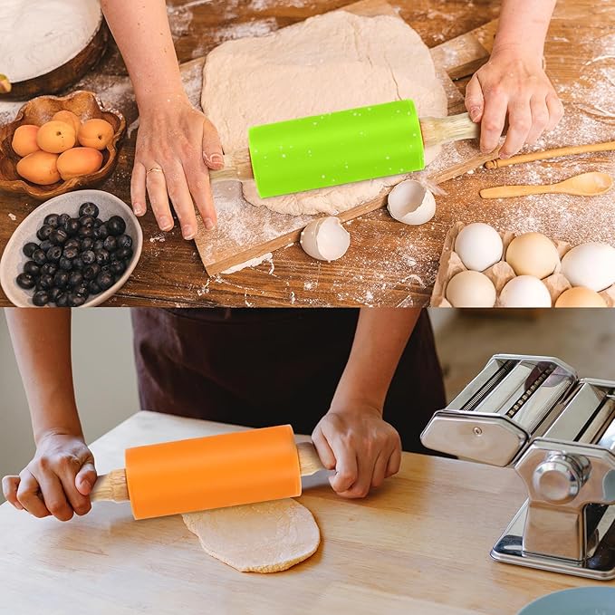 4 Pack Mini Rolling Pin for Kids, 9 Inch Wooden Handle Rolling Pin Non-Stick Silicone Rolling Pins for Children Cake Baking - Image 7