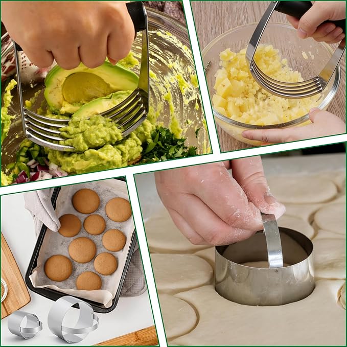 Ninsula Pastry Cutter Set, Stainless Steel Professional Pastry Blender with Biscuit Cutter, Heavy Duty Dough Blender with Soft Grip for Easy Mixing(Black) - Image 7