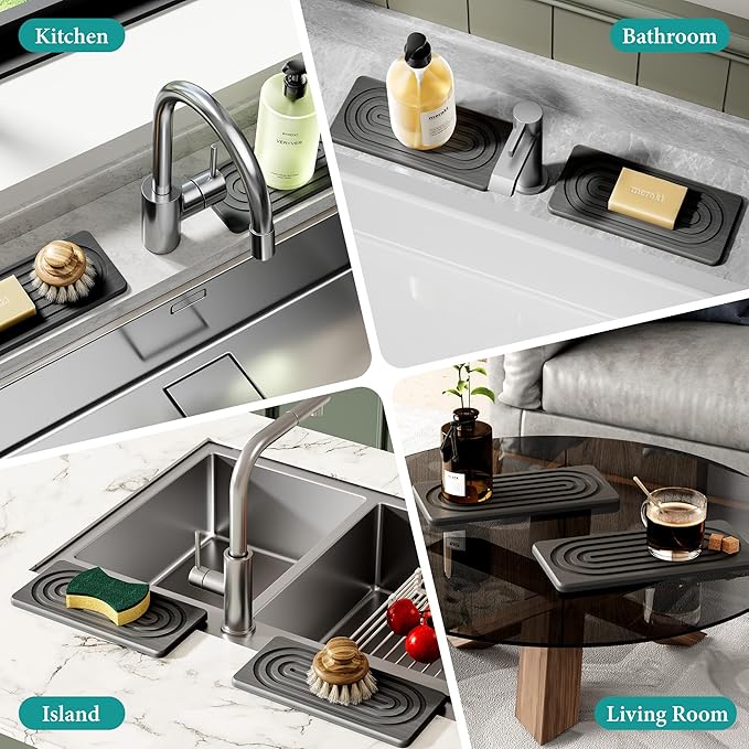 Water Absorbing Stone Tray for Sink, Quick Drying Diatomite Bathroom Tray Countertop, Stone Drying Mat for Kitchen Counter Faucet, Soap Dish Dispenser Vanity Organizer, Dark Grey-B-8.3" x 4" - Image 7