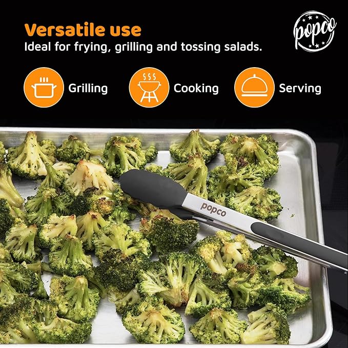 Popco 3-Piece Kitchen Tongs Set – Stainless Steel Heat Resistant Silicone Tips, Strong Comfort Grip, 3 Sizes (7, 9, 12 Inch), Non-Scratch, Dishwasher Safe, For Cooking, BBQ, Salad - Image 8