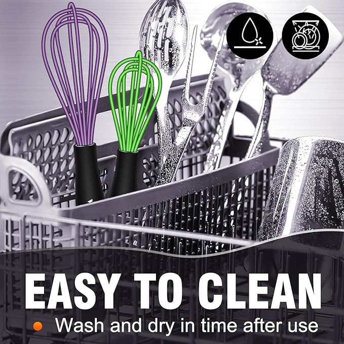 Walfos Mini Silicone Whisk, 5-7Inch, Heat Resistant (480F), Purple & Green - Image 9