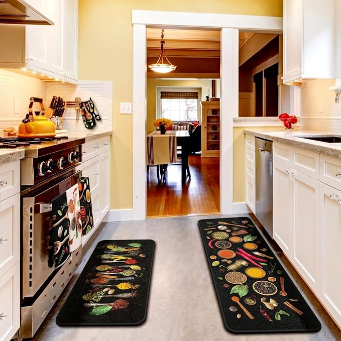 Fourluoo 10 Pcs Farmhouse Kitchen Decor and Accessories Set 4 Kitchen Towels 2 Pot Holders 2 Oven Mitts 2 Rugs for Cooking Baking Mom Housewarming Gifts(Vivid Color,Colorful Spices) - Image 7