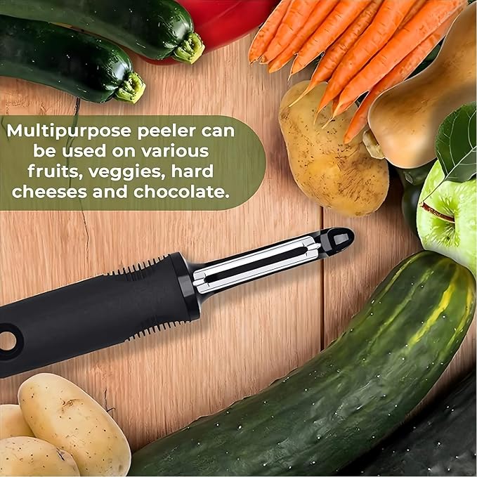 Swivel Vegetable Peeler with Non-Slip Ergonomic Handle, Rust-Proof Steel Blades, Built-in Potato Eye Remover, Plastic Blade Guard, Kitchen Peeler for Potato, Carrot, Apple, Veggie, Fruit, Black - Image 9