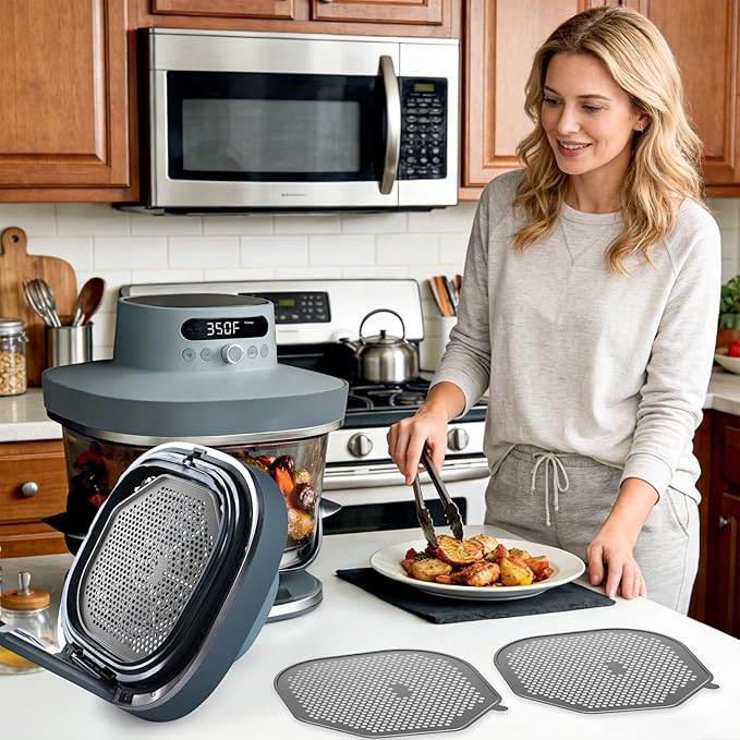 2 PCS Silicone Splatter Shield Heat-Resistant Splash Guard for Ninja Crispi Pro Glass Air Fryer -Replacement Parts AS101CY,Compatible with Ninja Crispi Pro Accessories & Crisp Containers (Grey)