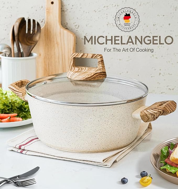 MICHELANGELO 4.3 Quart Nonstick Soup Pot with Lid, Non-Toxic Granite Coating, Induction Compatible, Non Stick Pot for Cooking with Stay-cool Handles, White - Image 7