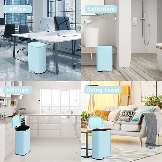 50 Liter / 13 Gallon Kitchen Trash Can with Lid, Stainless Steel Trash Can with Foot Pedal and Plastic Inner Bucket, Fingerprint-Resistant Soft Close Lid Garbage Can, Odor Proof and Hygienic, Blue - Image 7
