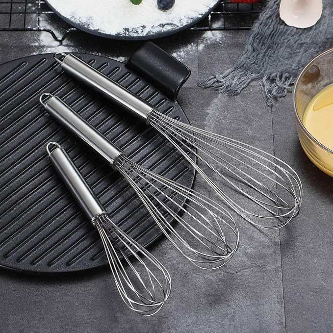 Berglander Whisk Set Pack of 3, Stainless Steel Whisks for Cooking 8",10",12", Wire Ballon Wisk (Silver) - Image 9