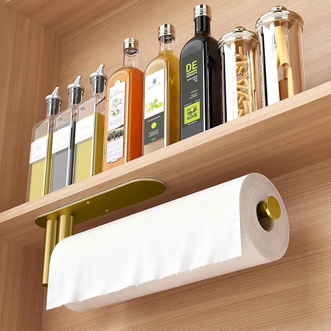 Paper Towel Holder Under Cabinet, 13Inch Self-Adhesive or Wall Paper Towel Holder for Kitchen, Bathroom, RV, Gold - Image 8