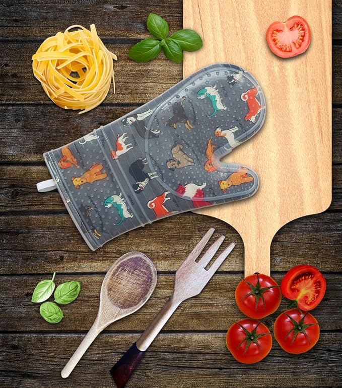 Oven Mitts Set of 2 with Transparent Clear Silicone Shell and Nice Dog Printing Cotton Lining, Heat Resistant to 500 F Kitchen Oven Gloves Pot Holder for Cooking (Gray) - Image 7