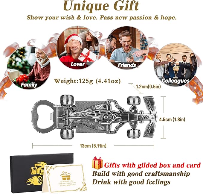 LKKCHER Racing Car Bottle Opener, Racing Car Gifts for Men, Unique Fathers Gifts Birthday Christmas Gifts for Father Him Men Dad Husband Grandad Boyfriend Racing Fans