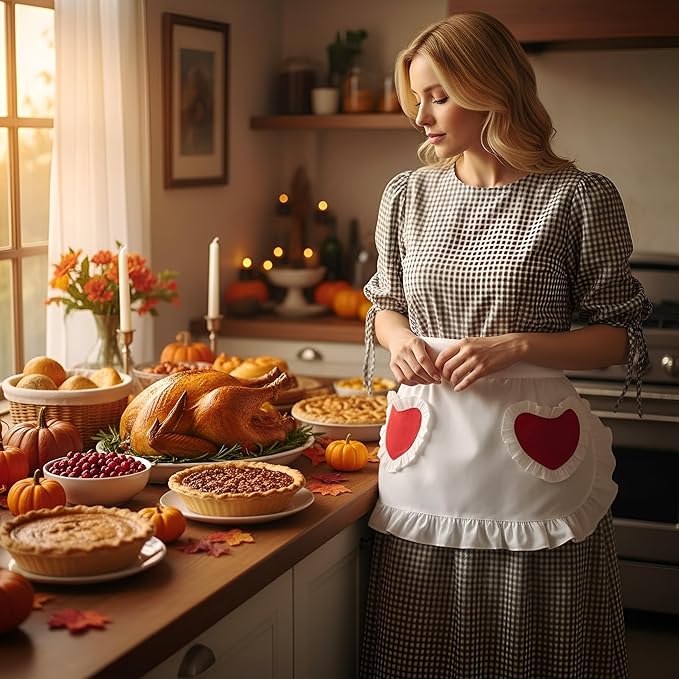 CRB Fashion Waist Apron Kitchen Cooking Restaurant Cotton Bistro Half Aprons with Pockets For Woman