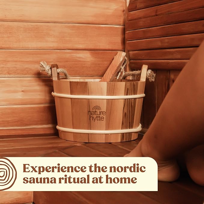 Red Cedar Sauna Bucket and Ladle Set 6L (1.6 Gallon) - Natural Rope Handle - Premium Red Cedar Wood - Natural Aroma - Elegant Gift-Ready Packaging