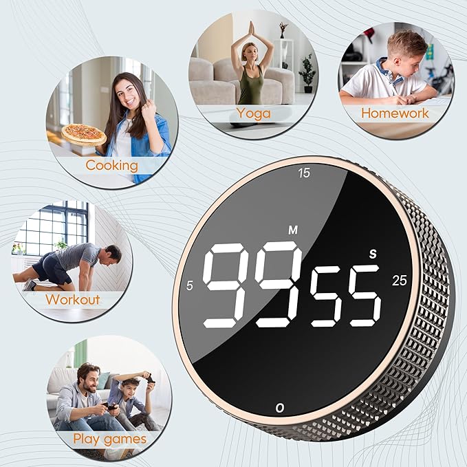 Upgrade Digital Kitchen Timer - Magnetic Countdown Countup Visual Pomodoro Timer with Large LED Display, 3-Preset Times (5, 15, 25), 3 Volume Levels, Ideal for Cooking, Baking and Fitness (1, Tarnish) - Image 7