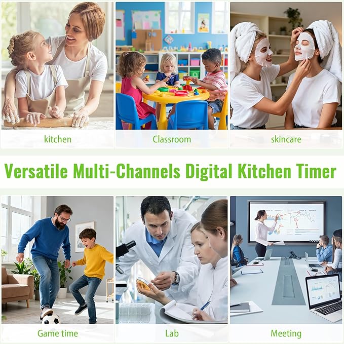 Digital Dual Kitchen Timer, 4-Channel Magnetic Countdown Timer for Cooking, On/Off, Large Display Multi Food Loud Alarm Silent for Classroom Seniors Battery Included (White)