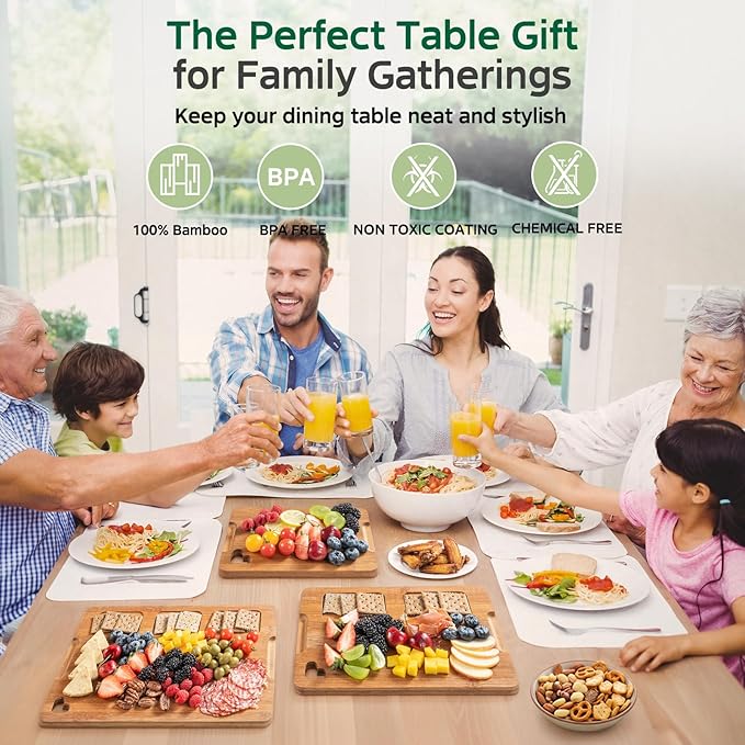 Bamboo Cutting Boards for Kitchen(Set of 3), Wood Cutting Board with Wood Storage Stand, Charcuterie & Chopping Board for Vegetables and Meat, with Deep Juice Groove, Ideal Kitchen Gifts - Image 8