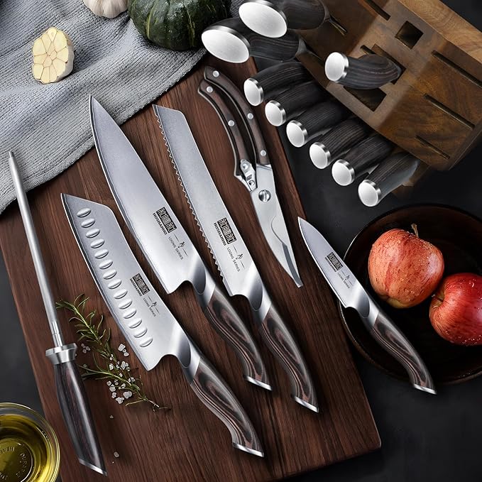 HOSHANHO 16-Piece Knife Set, Japanese High Carbon Stainless Steel Kitchen Knife Set, Ultra Sharp Chef Knife Block Set with Sharpener - Image 7