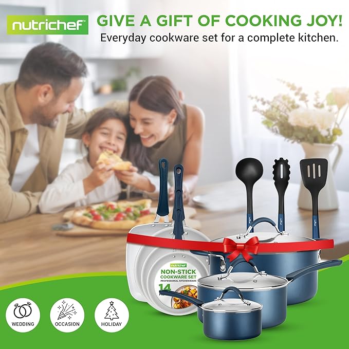 NutriChef 14-Piece Navy Blue Nonstick Cookware Set - Durable Pots and Pans Set with Lids & Utensils, Compatible with All Cooktops - Image 7