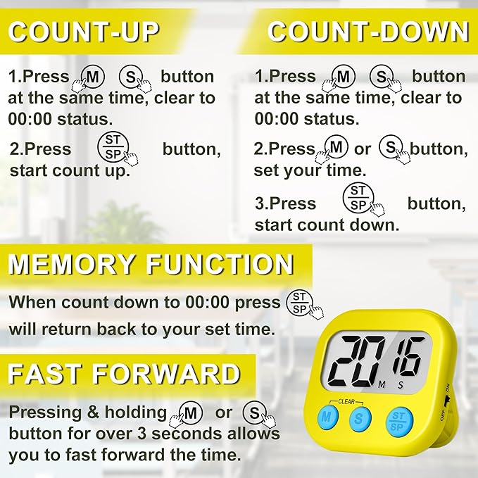 ZILLEEN Classroom Timer for Kids Teachers 2 Pack Digital Timers, Purple & Yellow - Image 8