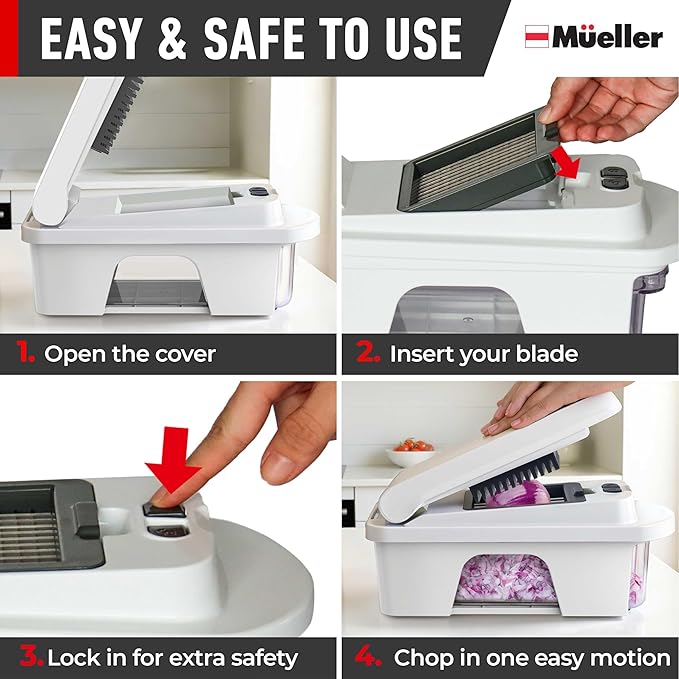 Mueller Pro-Series All-in-One, 12 Blade Mandoline Slicer for Kitchen, Food Chopper, Cucumber Slicer and Spiralizer, Cutter, Dicer, Grater, Gifts for Mom, Kitchen Essentials, White Sand/Green - Image 7
