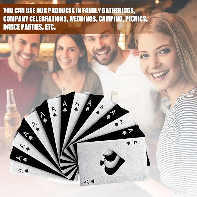 Chumia Poker Card Bottle Openers Stainless Steel Poker Card Beer Ace Bottle Cap Openers for Wedding Birthday Party Bridal Shower Table Tools Supplies(Silver, Black,24 Pieces)