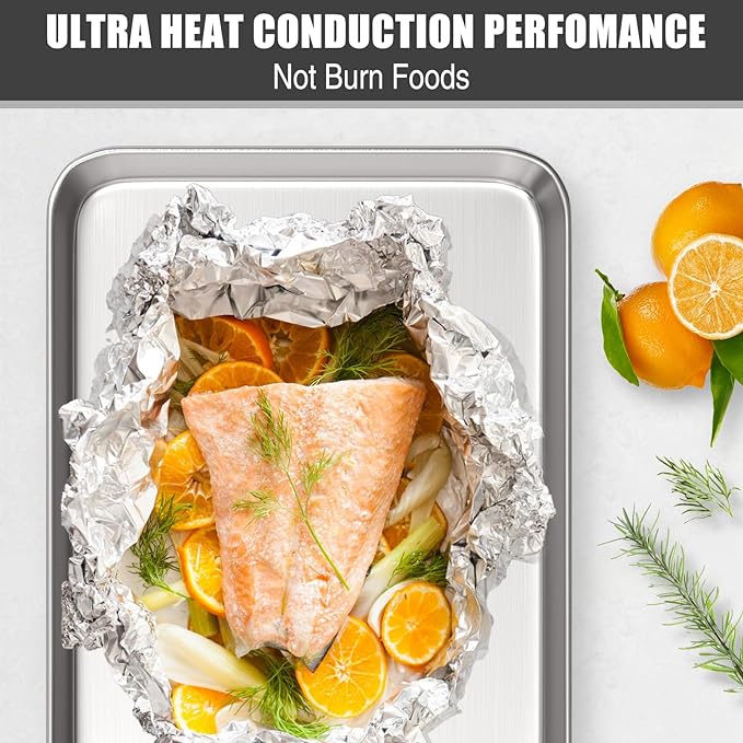 Baking Sheet Cookie Sheet Set of 2, Umite Chef Stainless Steel Baking Pans Tray Professional 10.39x8.07x1inch, Non Toxic & Healthy, Mirror Finish & Rust Free, Easy Clean & Dishwasher Safe - Image 7