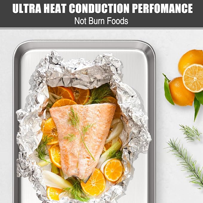 Baking Sheet Cookie Sheet Set of 2, Umite Chef Stainless Steel Baking Pans Tray Professional 9 inch, Non Toxic & Healthy, Mirror Finish & Rust Free, Easy Clean & Dishwasher Safe - Image 6
