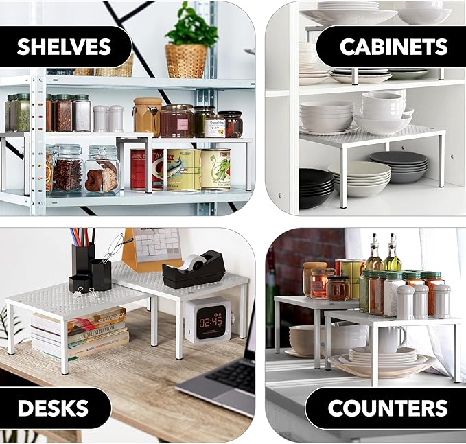 Simple Houseware Expandable Stackable Kitchen Counter Shelf Organizer, White, Metal Top, 11.25"L x 7.9"W x 5.4"H - Image 7