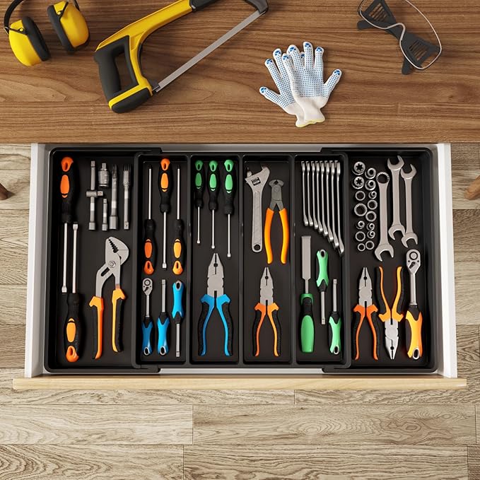 Lifewit Utensil Organizer for Kitchen Drawers, Expandable Cooking Utensil Tray, Adjustable Cutlery Silverware Flatware Holder, Plastic Spatula Tools Storage Divider, 18- 30 x 18.5", Black - Image 9