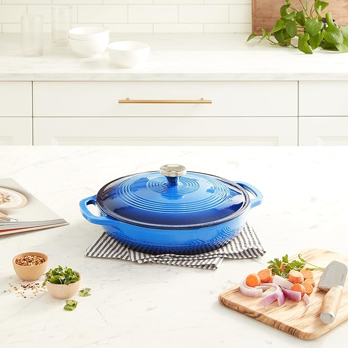 Lodge Essential Enamel Braiser - Refrigerator- & Oven-Safe up to 500° F - Heat-Retaining, Induction-Safe & PFAS-Free Enamel Cookware - 3.5 Quart, Caribbean Blue - Image 7