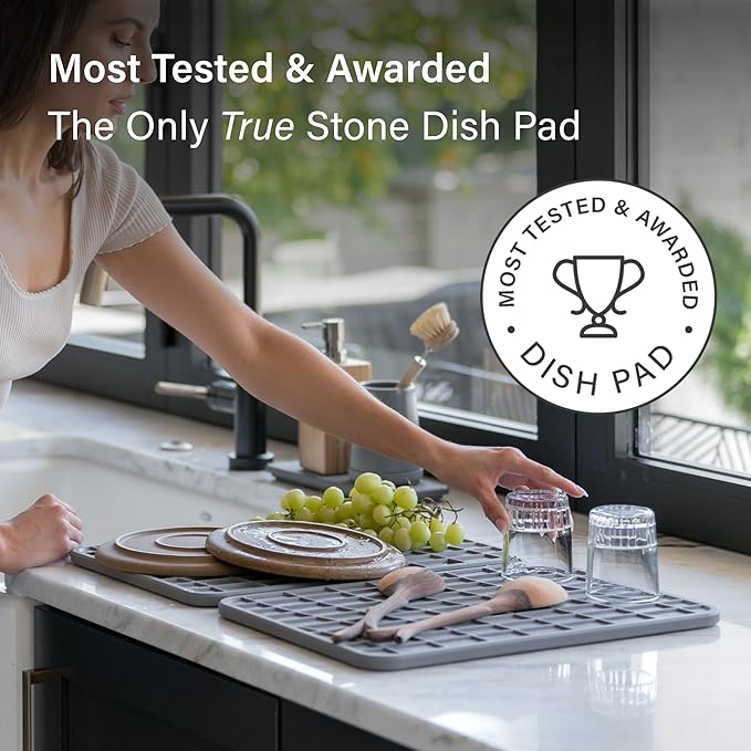 Dorai Home Dish Pad - Collapsable Stone Dish Drying Mat with Diatomaceous Earth for Quick Drying - Ultra Absorbent - Encased in Woven Silicone - Eco-Friendly, Foldable - Large 24.6" x 16.5", Slate - Image 8